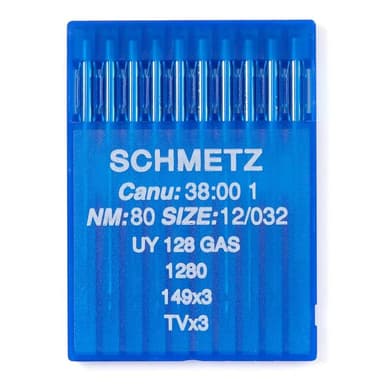 Schmetz #12 Sewing Machine Needles UY 128 GAS Round/Sharp Point (10 pack) view 1
